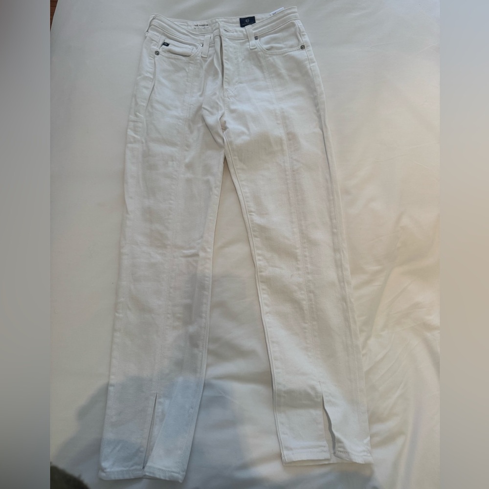 AG The Isabelle White High-Rise Jeans, with Front small slit